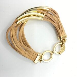 Suede Leather Toggle Clasp Gold Bar Beads Bracelet Bohemian 7'-8"